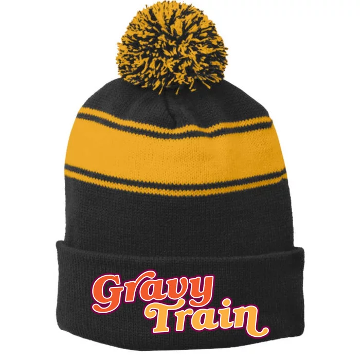 Gravy Train Retro Thanksgiving Stripe Pom Pom Beanie