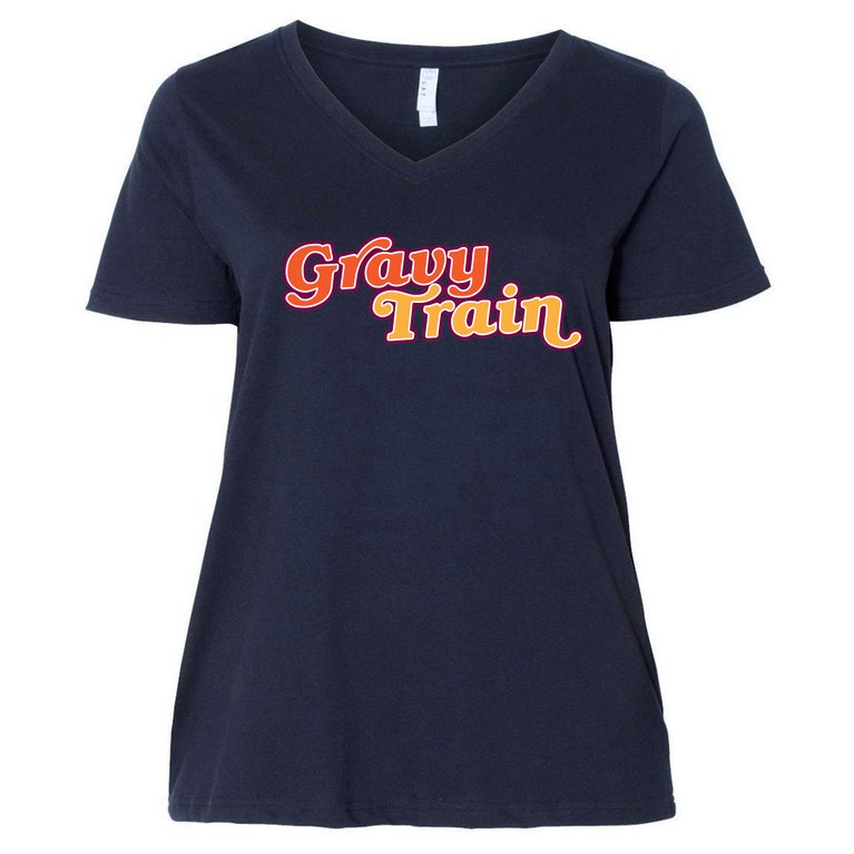 Gravy Train Retro Thanksgiving Women's V-Neck Plus Size T-Shirt