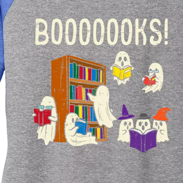 Ghosts Reading Books Teacher Halloween Librarian Boooks Meaningful Gift Women's Tri-Blend 3/4-Sleeve Raglan Shirt