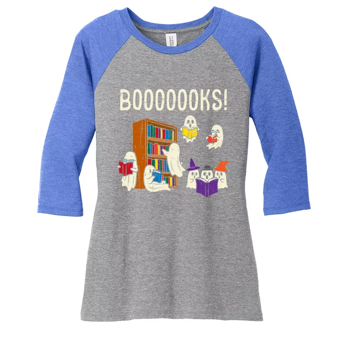 Ghosts Reading Books Teacher Halloween Librarian Boooks Meaningful Gift Women's Tri-Blend 3/4-Sleeve Raglan Shirt