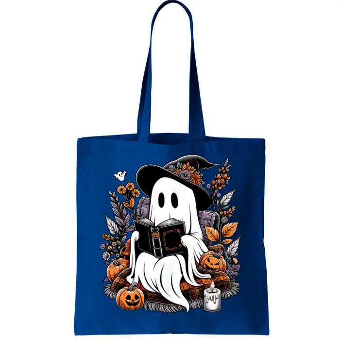 Ghost Reading Books Pumpkin Halloween Ghost Spooky Season Teacher Outfit Tote Bag