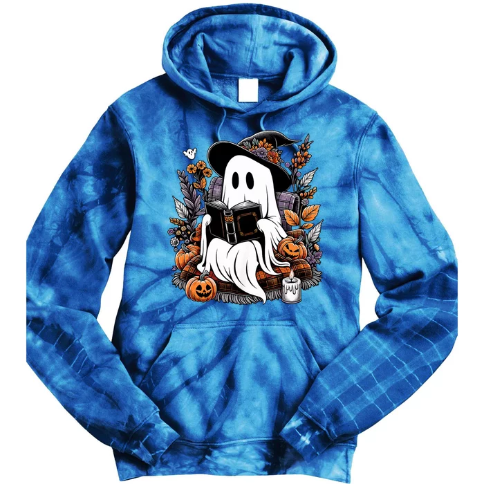 Ghost Reading Books Pumpkin Halloween Ghost Spooky Season Teacher Outfit Tie Dye Hoodie