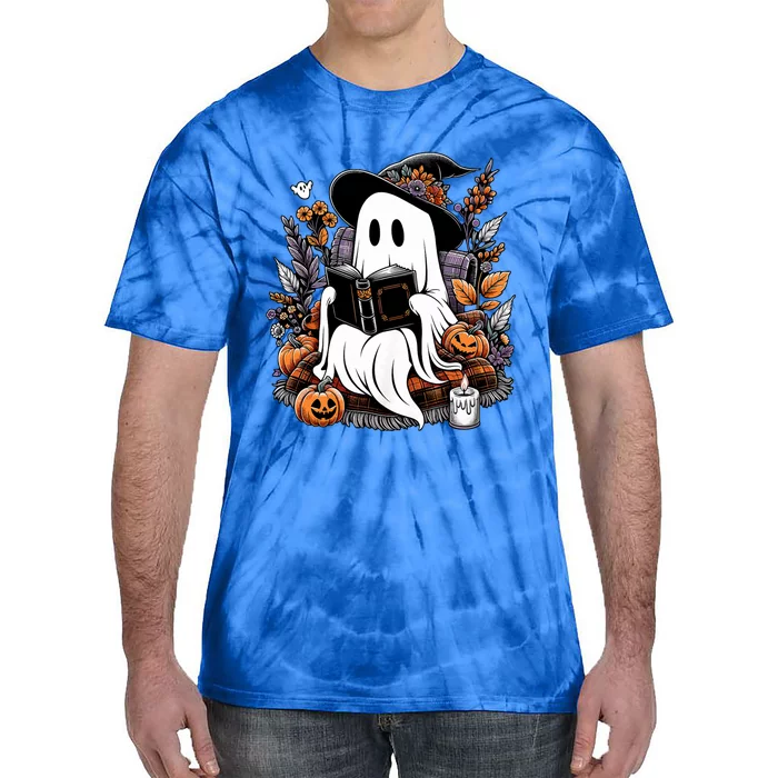 Ghost Reading Books Pumpkin Halloween Ghost Spooky Season Teacher Outfit Tie-Dye T-Shirt