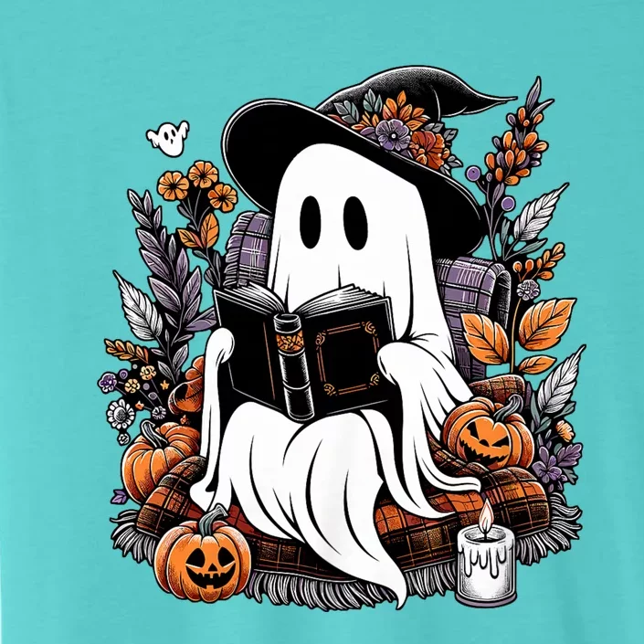 Ghost Reading Books Pumpkin Halloween Ghost Spooky Season Teacher Outfit ChromaSoft Performance T-Shirt