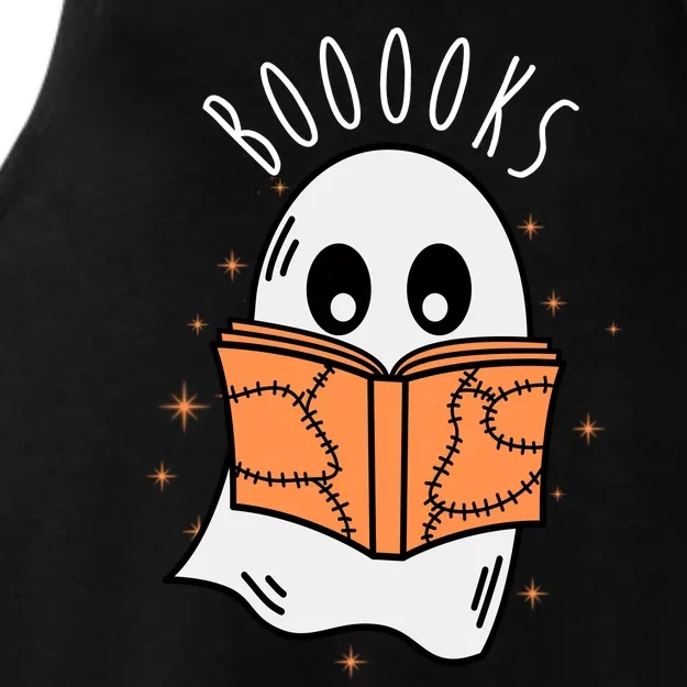 Ghost Reading Books Halloween Ladies Tri-Blend Wicking Tank