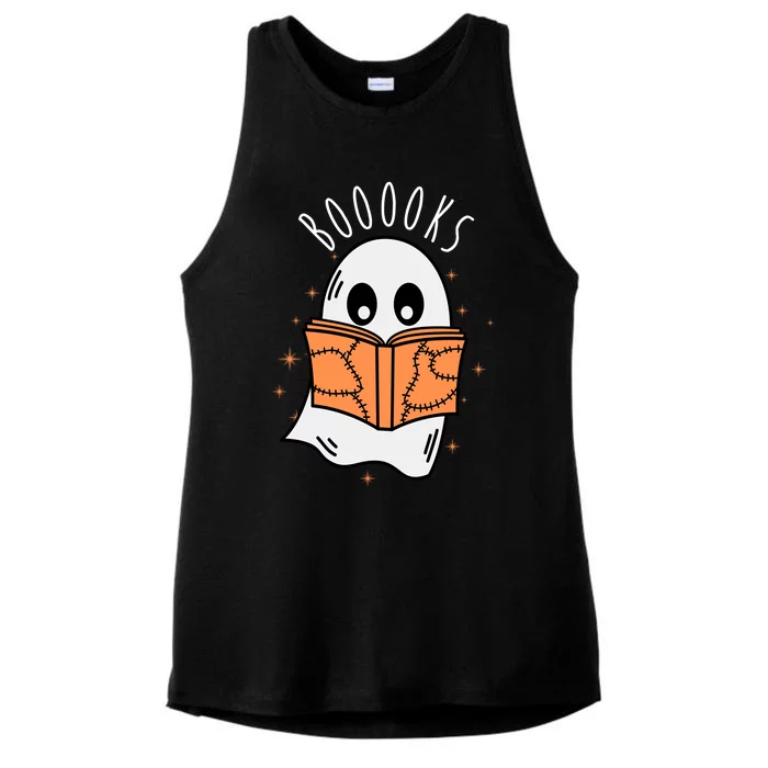 Ghost Reading Books Halloween Ladies Tri-Blend Wicking Tank