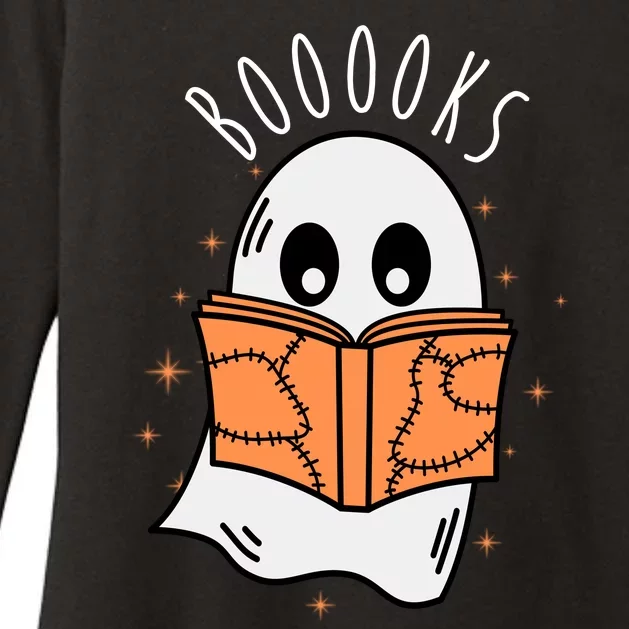 Ghost Reading Books Halloween Womens CVC Long Sleeve Shirt