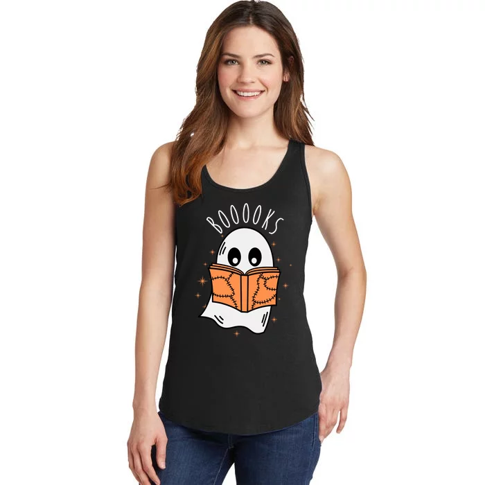 Ghost Reading Books Halloween Ladies Essential Tank