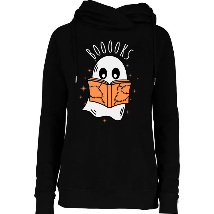 Ghost Reading Books Halloween Womens Funnel Neck Pullover Hood