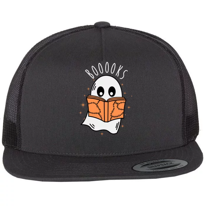 Ghost Reading Books Halloween Flat Bill Trucker Hat