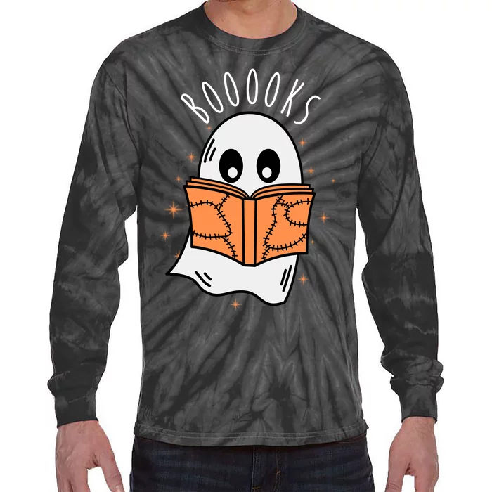 Ghost Reading Books Halloween Tie-Dye Long Sleeve Shirt