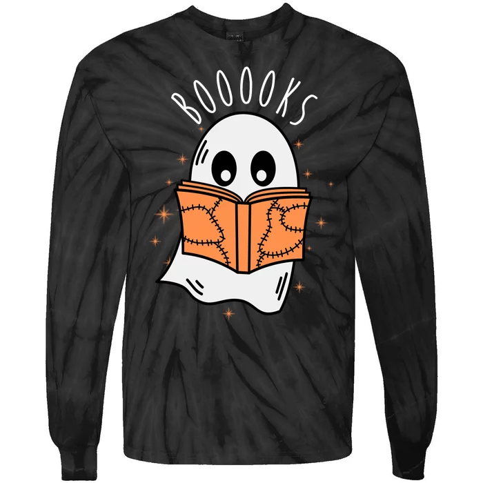 Ghost Reading Books Halloween Tie-Dye Long Sleeve Shirt