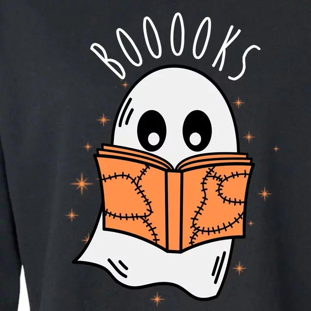 Ghost Reading Books Halloween Cropped Pullover Crew