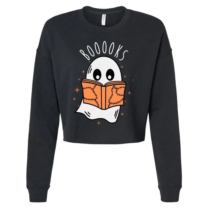 Ghost Reading Books Halloween Cropped Pullover Crew