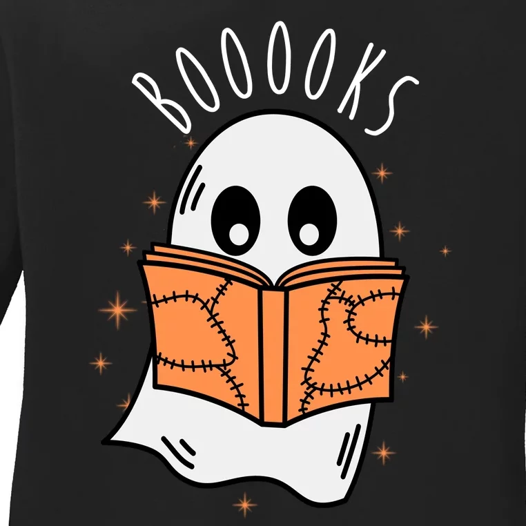 Ghost Reading Books Halloween Ladies Long Sleeve Shirt