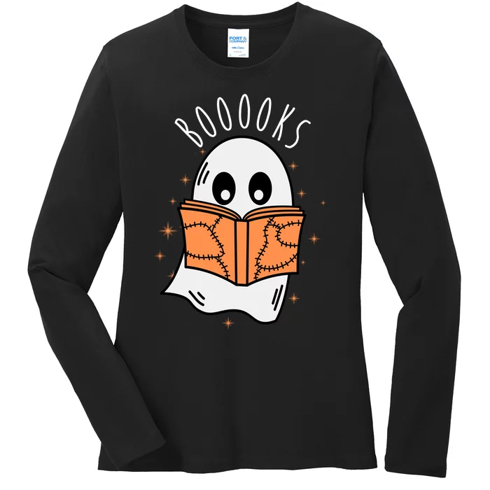 Ghost Reading Books Halloween Ladies Long Sleeve Shirt