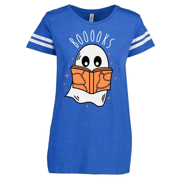 Ghost Reading Books Halloween Enza Ladies Jersey Football T-Shirt