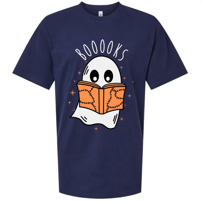 Ghost Reading Books Halloween Sueded Cloud Jersey T-Shirt