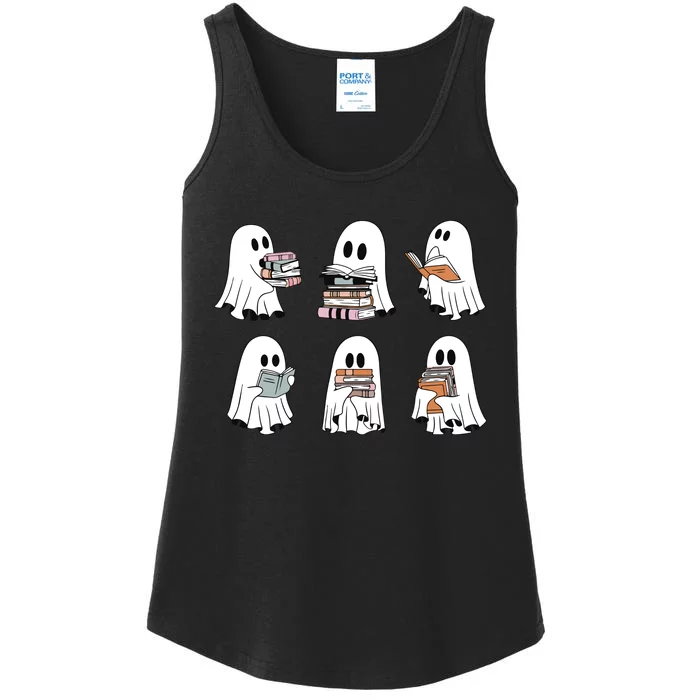 Ghost Reading Books Bookish Halloween Ladies Essential Tank