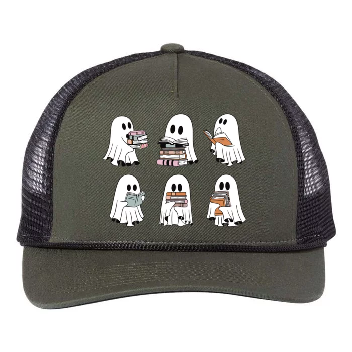 Ghost Reading Books Bookish Halloween Retro Rope Trucker Hat Cap