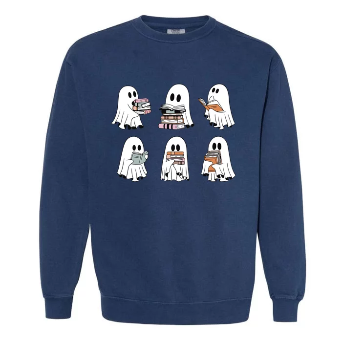 Ghost Reading Books Bookish Halloween Garment-Dyed Sweatshirt