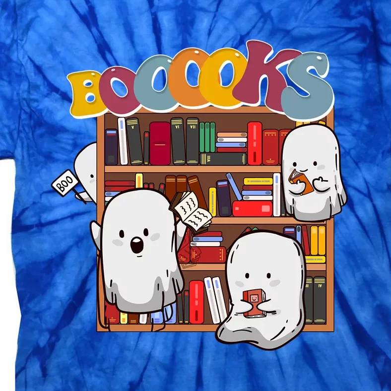 Ghosts Reading Books Teacher Halloween Librarian Boooks Meaningful Gift Tie-Dye T-Shirt