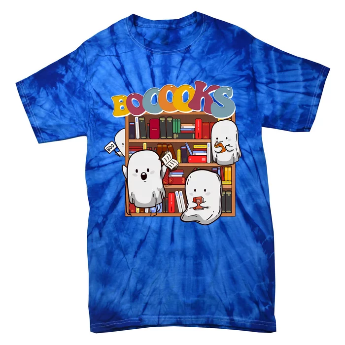 Ghosts Reading Books Teacher Halloween Librarian Boooks Meaningful Gift Tie-Dye T-Shirt