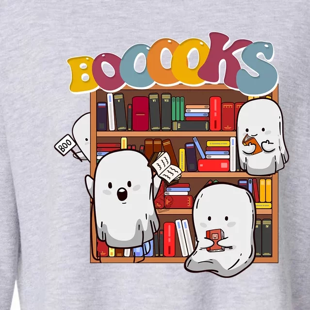 Ghosts Reading Books Teacher Halloween Librarian Boooks Meaningful Gift Cropped Pullover Crew