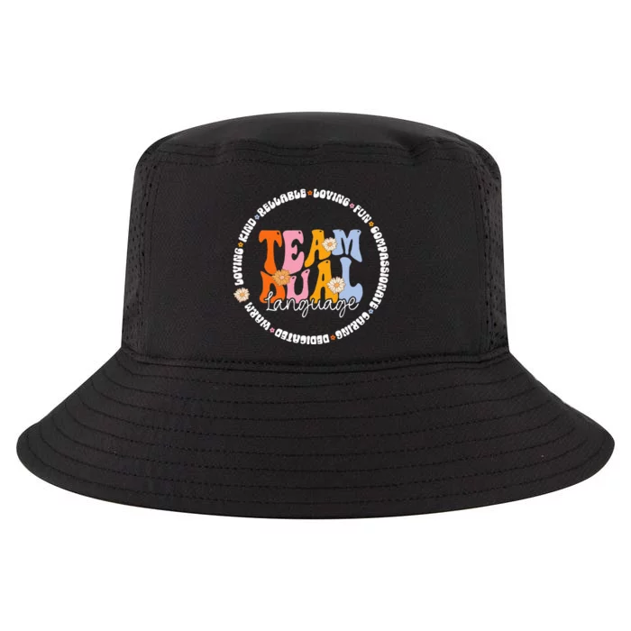 Groovy Retro Back To School Squad Team Dual Language Teacher Cool Comfort Performance Bucket Hat