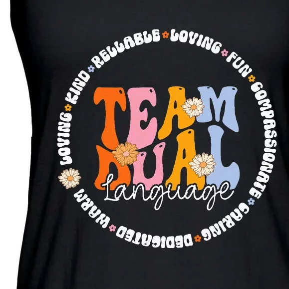 Groovy Retro Back To School Squad Team Dual Language Teacher Ladies Essential Flowy Tank