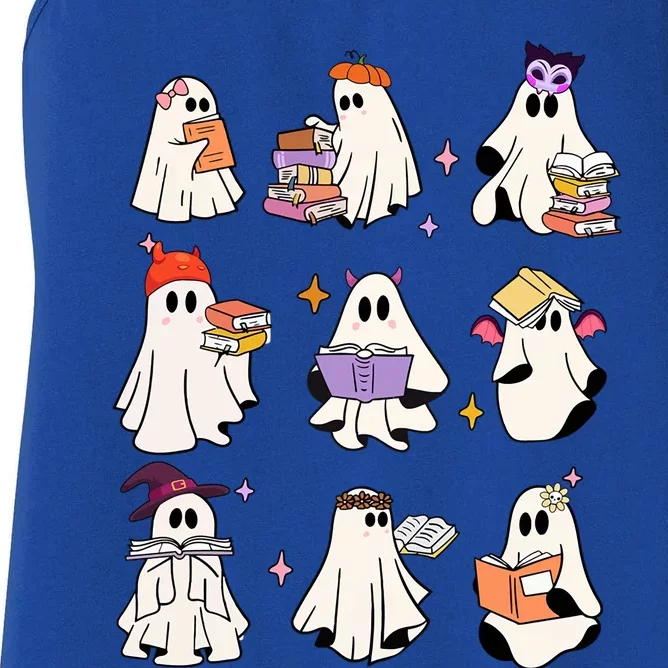 Ghost Reading Book Cute Teacher Halloween Ghost Book Lover Gift Women's Racerback Tank