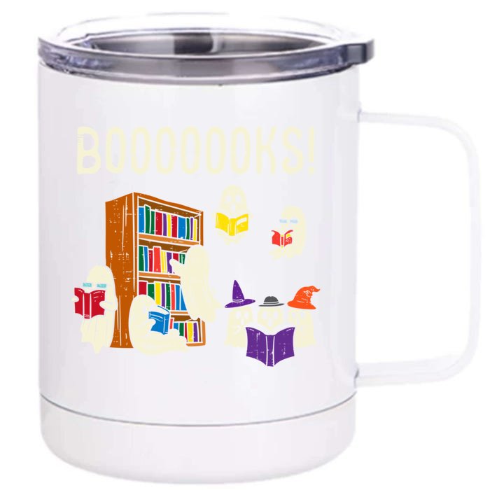 Ghosts Reading Books Teacher Halloween Librarian Boooks Meaningful Gift Front & Back 12oz Stainless Steel Tumbler Cup