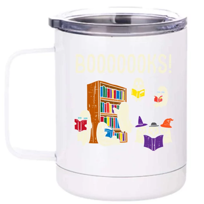 Ghosts Reading Books Teacher Halloween Librarian Boooks Meaningful Gift Front & Back 12oz Stainless Steel Tumbler Cup