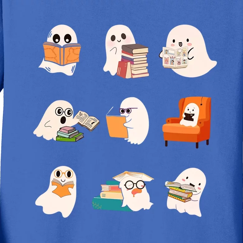 Ghost Reading Book Cute Teacher Halloween Ghost Book Lover Cool Gift Kids Long Sleeve Shirt