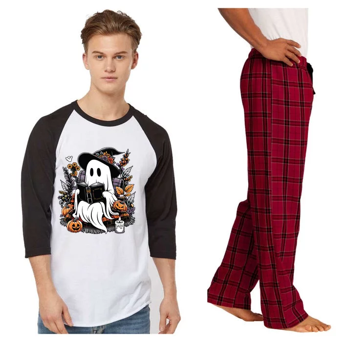 Ghost Reading Books Pumpkin Halloween Raglan Sleeve Pajama Set