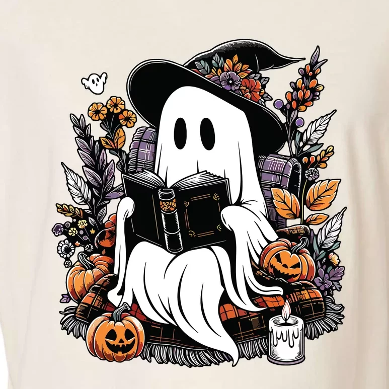 Ghost Reading Books Pumpkin Halloween Garment-Dyed Women's Muscle Tee