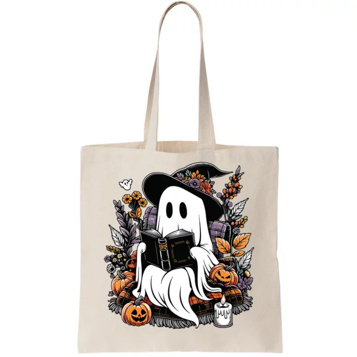 Ghost Reading Books Pumpkin Halloween Tote Bag