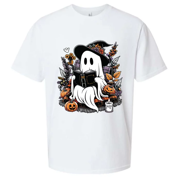 Ghost Reading Books Pumpkin Halloween Sueded Cloud Jersey T-Shirt