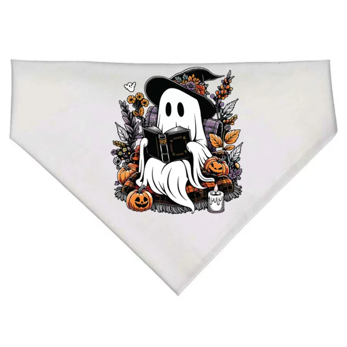 Ghost Reading Books Pumpkin Halloween USA-Made Doggie Bandana