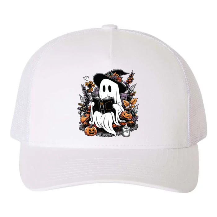 Ghost Reading Books Pumpkin Halloween Yupoong Adult 5-Panel Trucker Hat