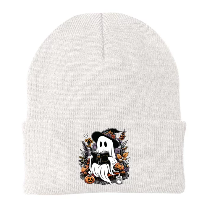 Ghost Reading Books Pumpkin Halloween Knit Cap Winter Beanie