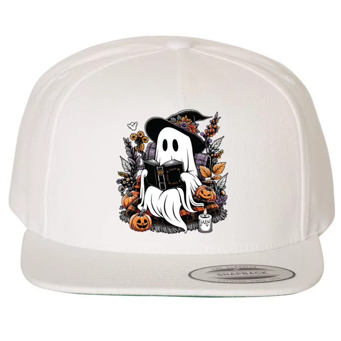 Ghost Reading Books Pumpkin Halloween Wool Snapback Cap