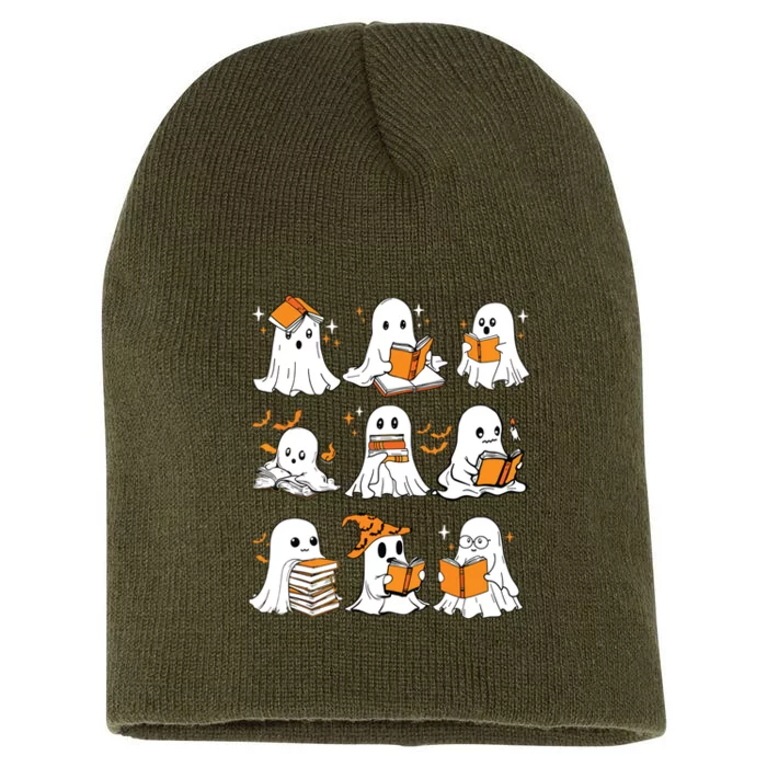 Ghosts Reading Books Lovers Club Booooks Halloween Reading Short Acrylic Beanie