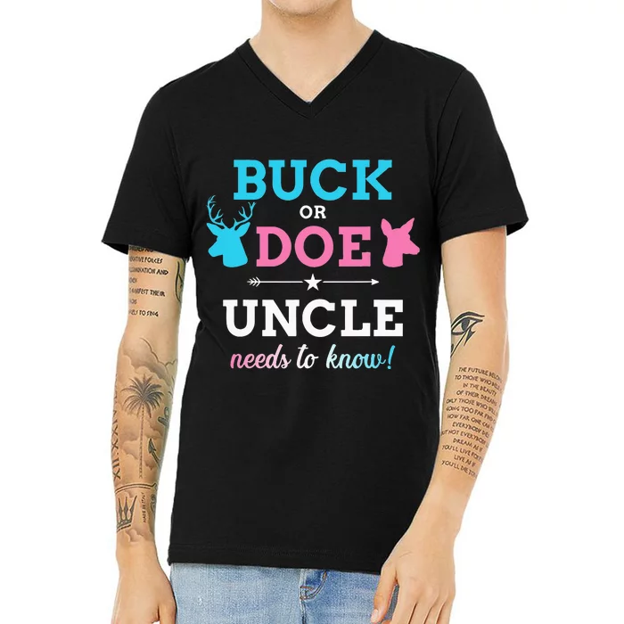 Gender reveal buck or doe uncle matching baby party V-Neck T-Shirt