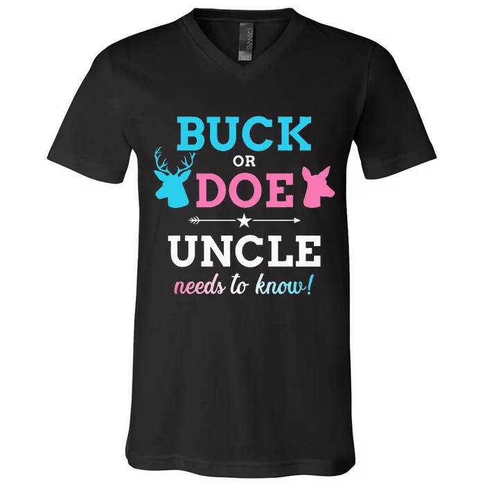 Gender reveal buck or doe uncle matching baby party V-Neck T-Shirt