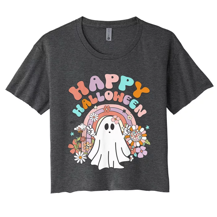 Groovy Rainbow Boo Happy Halloween Costumes Wo Girls Women's Crop Top Tee