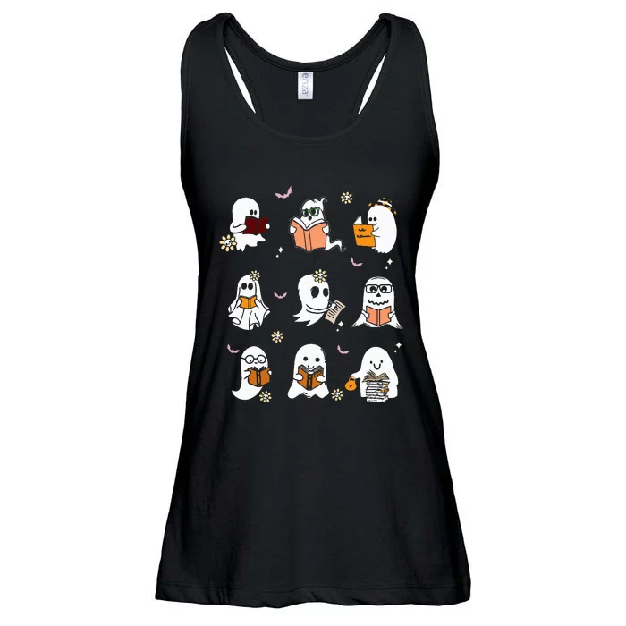 Ghosts Reading Books Teacher Halloween Librarian Boooks Ladies Essential Flowy Tank