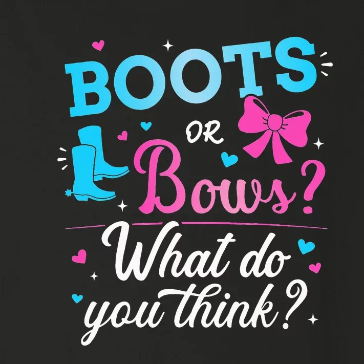 Gender reveal boots or bows what do you think baby party Toddler Long Sleeve Shirt