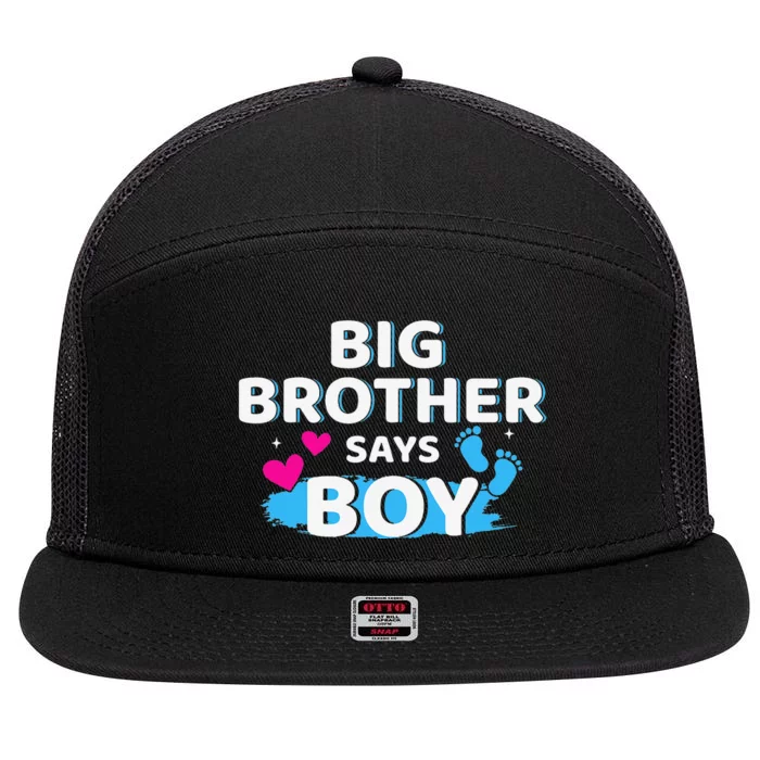 Gender reveal brother says matching baby party 7 Panel Mesh Trucker Snapback Hat