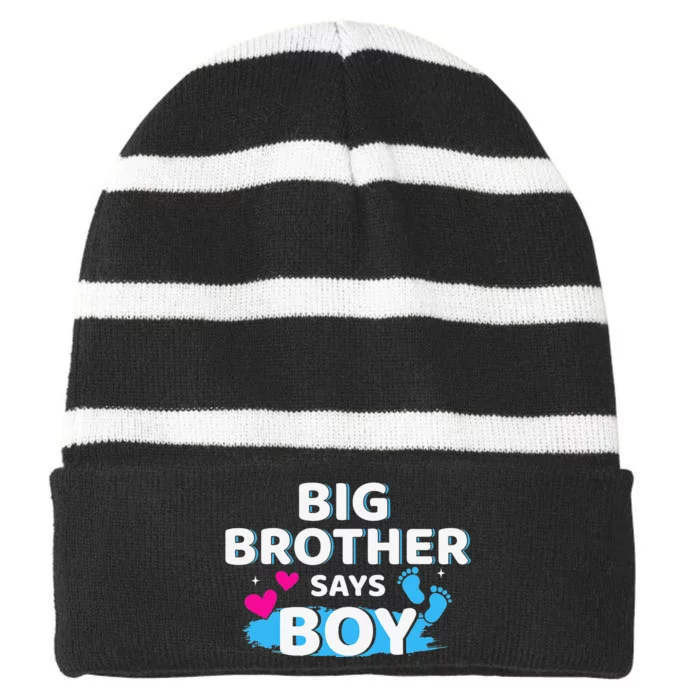 Gender reveal brother says matching baby party Striped Beanie with Solid Band